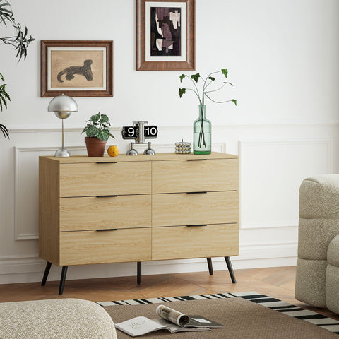 Rootz Chest of Drawers 6 Drawer - Modern Dresser - Bedroom Storage - Tilt Protection - 110b x 40t x 75h cm - Robust & Elegant Design