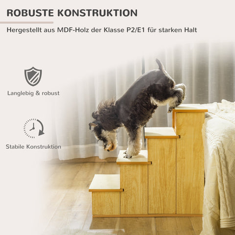 Rootz 4-Stage Pet Stairs - Dog & Cat Steps - Short Plush Ramp - Joint Protection - 40cm x 59cm x 54.2cm