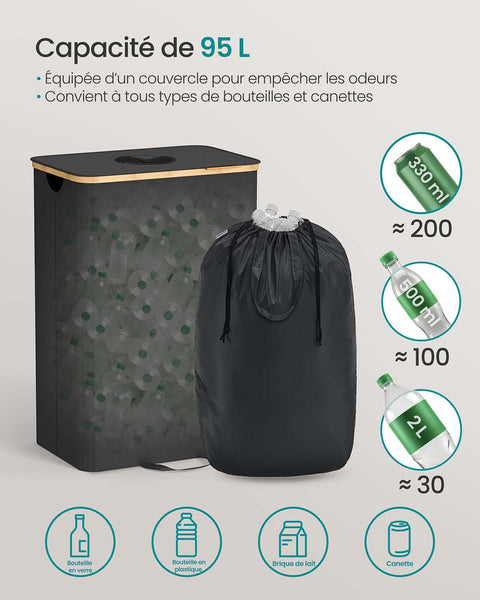 Rootz 95L Bottle Collection Container - Recycling Bin - Waste Bin - Durable Oxford Fabric - 42cm x 32.5cm x 70.5cm