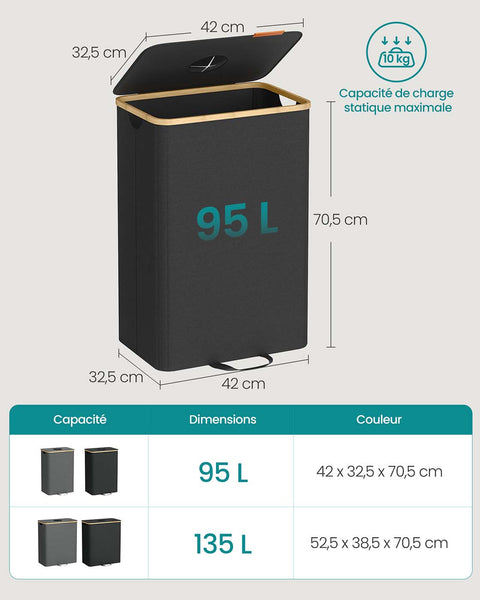 Rootz 95L Bottle Collection Container - Recycling Bin - Waste Bin - Durable Oxford Fabric - 42cm x 32.5cm x 70.5cm