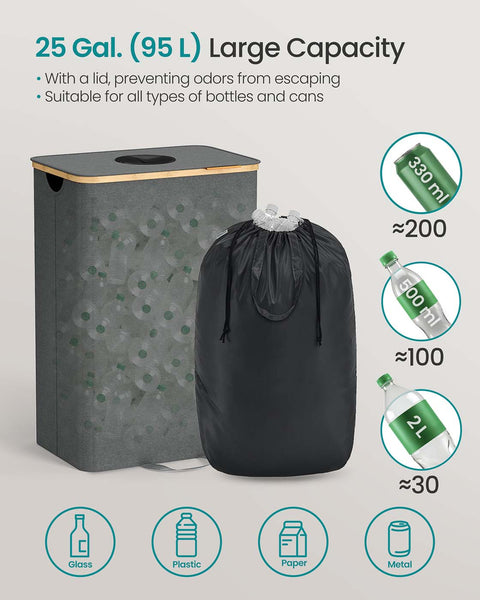 Rootz Bottle Collection Container - Waste Bin - Recycling Bin - 95L Capacity - Oxford Fabric - 42cm x 32.5cm x 70.5cm