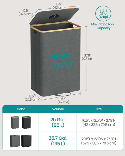 Rootz Bottle Collection Container - Waste Bin - Recycling Bin - 95L Capacity - Oxford Fabric - 42cm x 32.5cm x 70.5cm