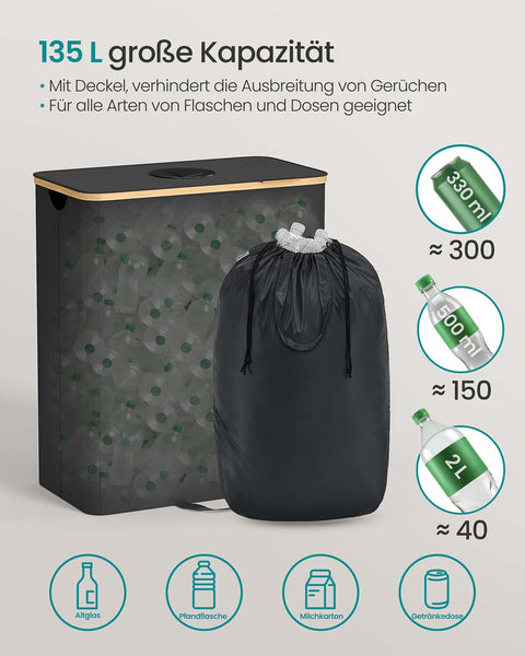 Rootz Pfand Bottle Collection Container - Recycling Bin - Waste Collector - Oxford Fabric & Polyester - 135L - 52.5 x 38.5 x 70.5 cm