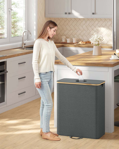 Rootz Pawn Bottle Collection Container - Recycling Bin - Trash Storage - Grey  and Brown 135L - 52.5cm x 38.5cm x 70.5cm