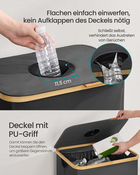 Rootz Pawn Bottle Collection Container - Recycling Bin - Trash Storage - Grey  and Brown 135L - 52.5cm x 38.5cm x 70.5cm