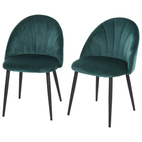 Rootz Dining Room Chairs - Soft Padding - Seating Comfort - Slim Metal Legs - Ergonomic Design - Velvet-like Polyester - Metal Legs - Green - 52W x 54D x 79H cm