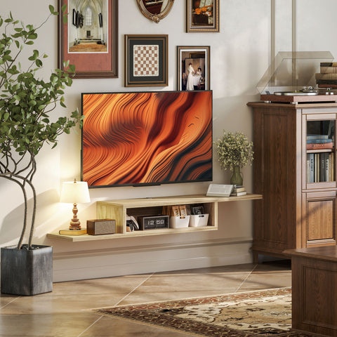 Rootz Floating TV Wall Shelf - Hanging TV Bracket - Floating Wall Shelf - Cable Grommets - Optimize Space - 152.4cm x 29.8cm x 21cm Brown