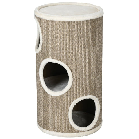 Rootz Cat Scratching Barrel - Kitty Condo - Cat Tree - Soft Plush - Sisal Rope - Sleep Cave - 38cm x 70cm - Brown
