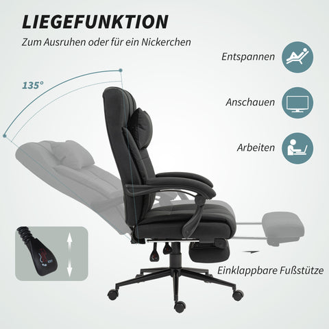 Rootz Office Chair with Footrest - Desk Chair - Swivel Chair - Ergonomic Support - 112-120h cm, Black