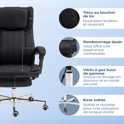 Rootz Ergonomic Office Chair - Rotatable Seat - Adjustable Height - Linen Fabric - 65x61x105-113cm - Supports Intensive Seating