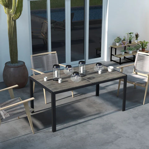 Rootz Garden Tables - Outdoor Table - Industrial Design - Patio Table - Weather Resistant - Wood Look - Aluminum Frame - Wood-plastic Composite Panel - Gray - 160l X 90w X 74h Cm