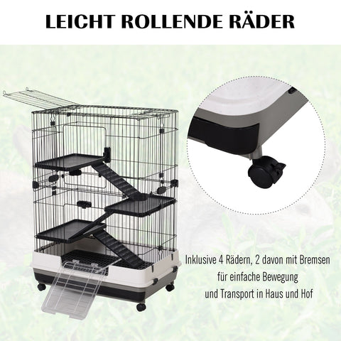 Rootz Small Animal Cage - Pet Enclosure - Rolling Cage - Easy Clean - 81.2cm x 52.7cm x 110cm