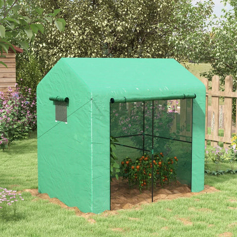 Rootz Greenhouse - Walk-in Garden Grow House - Cold Frame - Weather Resistant - Roll Up Door - Green - 200 x 200 x 140cm
