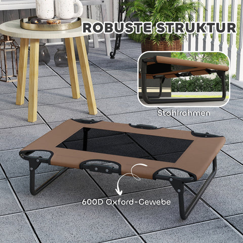 Rootz Foldable Increased Dog Bed - Outdoor Elevated Pet Lounger - Brown Oxford Fabric - Moisture-Repellent, Air Circulation - 75cm x 51cm x 18cm