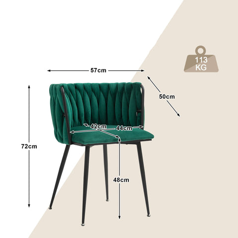 Rootz 2 Piece Set Velvet Dining Chairs - Modern Luxury Chairs - Elegant Velvet Seats - Soft Cushions - 57cm x 50cm x 72cm