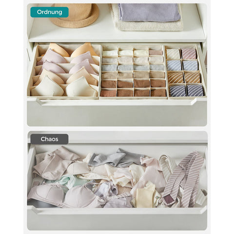 Rootz 8 Piece Set Underwear Organizer - Lingerie Storage - Drawer Dividers - Non-Woven Fabric - Cardboard - PE Board - Beige - 32cm x 32cm x 10cm