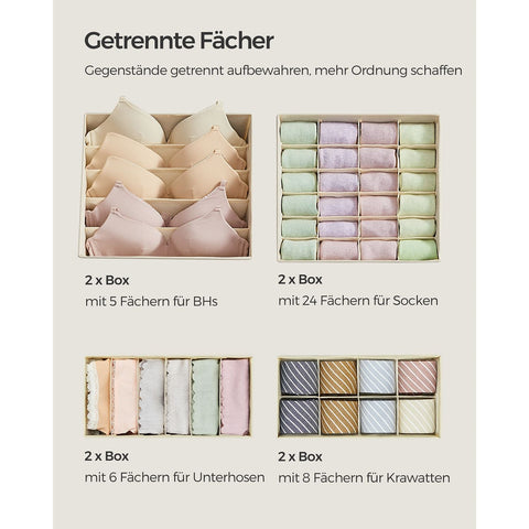 Rootz 8 Piece Set Underwear Organizer - Lingerie Storage - Drawer Dividers - Non-Woven Fabric - Cardboard - PE Board - Beige - 32cm x 32cm x 10cm