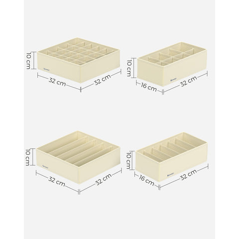 Rootz 8 Piece Set Underwear Organizer - Lingerie Storage - Drawer Dividers - Non-Woven Fabric - Cardboard - PE Board - Beige - 32cm x 32cm x 10cm