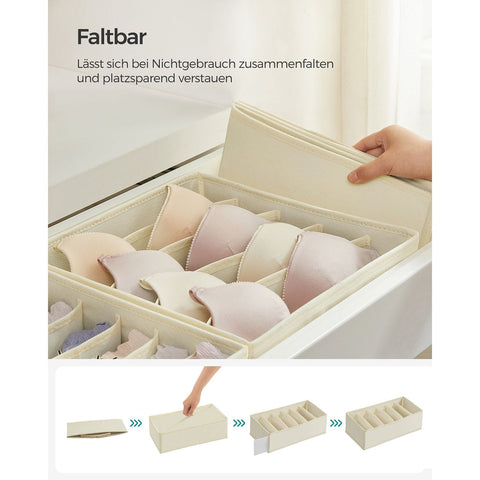 Rootz 8 Piece Set Underwear Organizer - Lingerie Storage - Drawer Dividers - Non-Woven Fabric - Cardboard - PE Board - Beige - 32cm x 32cm x 10cm