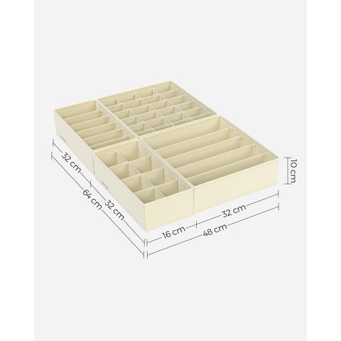 Rootz 8 Piece Set Underwear Organizer - Lingerie Storage - Drawer Dividers - Non-Woven Fabric - Cardboard - PE Board - Beige - 32cm x 32cm x 10cm