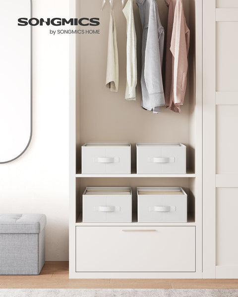 Rootz Classic White Wardrobe Organizer Set - Closet Storage Bins - Non-Woven Fabric - Cardboard Inserts - 42cm x 30cm x 17cm