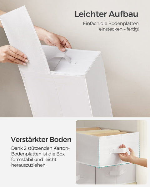 Rootz Classic White Wardrobe Organizer Set - Closet Storage Bins - Non-Woven Fabric - Cardboard Inserts - 42cm x 30cm x 17cm