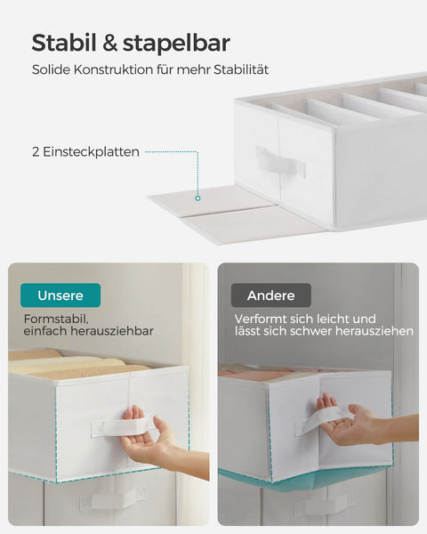 Rootz Classic White Wardrobe Organizer Set - Closet Storage Bins - Non-Woven Fabric - Cardboard Inserts - 42cm x 30cm x 17cm