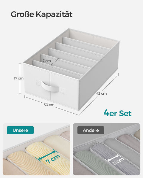 Rootz Classic White Wardrobe Organizer Set - Closet Storage Bins - Non-Woven Fabric - Cardboard Inserts - 42cm x 30cm x 17cm