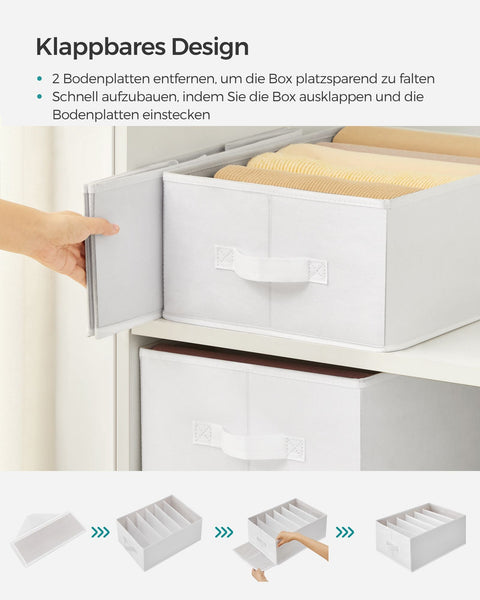 Rootz Classic White Wardrobe Organizer Set - Closet Storage Bins - Non-Woven Fabric - Cardboard Inserts - 42cm x 30cm x 17cm