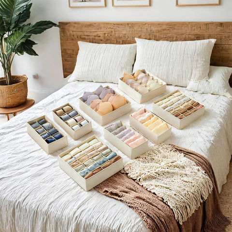 Rootz Underwear Organizer Set - Storage Boxes - Drawer Dividers - Space Saver - 32x32x10cm, Brown