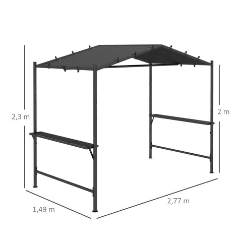 Rootz Grill Tent - BBQ Pavilion - Grill Roof - Weatherproof - Ground Spikes - Side Pockets - Steel-Polyester - Dark Gray - 277 X 149 X 230 Cm