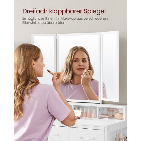 Rootz White Dressing Table Set - Vanity Table - Makeup Table - Chipboard Steel Glass - Artificial Leather Foam Rubber - 40cm x 90cm x 141cm - 28.6cm x 42cm x 42.5cm - 25.7kg - 150kg Max Load - Includes Stool and Assembly Tools