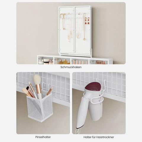 Rootz White Dressing Table Set - Vanity Table - Makeup Table - Chipboard Steel Glass - Artificial Leather Foam Rubber - 40cm x 90cm x 141cm - 28.6cm x 42cm x 42.5cm - 25.7kg - 150kg Max Load - Includes Stool and Assembly Tools