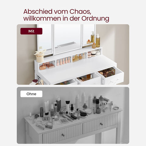 Rootz White Dressing Table Set - Vanity Table - Makeup Table - Chipboard Steel Glass - Artificial Leather Foam Rubber - 40cm x 90cm x 141cm - 28.6cm x 42cm x 42.5cm - 25.7kg - 150kg Max Load - Includes Stool and Assembly Tools