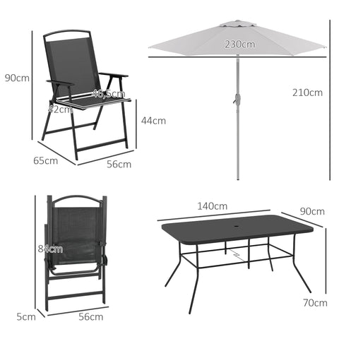 Rootz 8-Part Garden Furniture Set - Outdoor Patio Set - Deck Furniture - UV Protection - Table 140x90x70cm, Chairs 65x56x90cm, Parasol Ø230x210cm