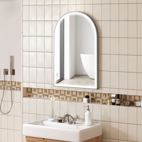 Rootz LED Bathroom Mirror - Wall Mounted - Arch Shape - Anti-Fog - 90cm x 3cm x 60cm - Touch Switch - Aluminum Frame