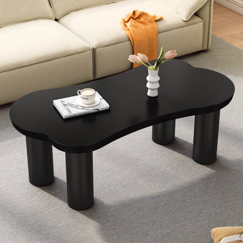 Rootz Coffee Table - Irregular Bone-Shaped - MDF Table - Floor Protection - 113cm x 58cm x 40.5cm - Modern Black Design