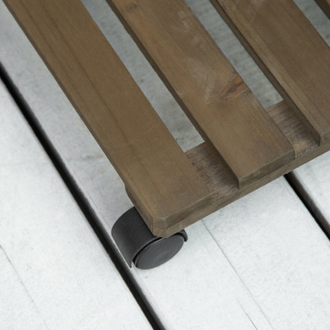 Rootz Set van 2 massief houten rollende plantenstandaards - Verplaatsbare plantenplank - Houten plantenrek - Mobiliteit - Stabiliteit - Veelzijdigheid - 30 cm x 30 cm x 7 cm - Bruin + Zwart