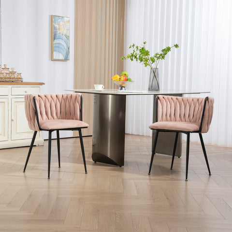 Rootz Set of 2 Velvet Dining Chairs - Modern Luxury Chairs - Pink Room Chairs - Comfort & Durability - 57L x 50W x 72H cm