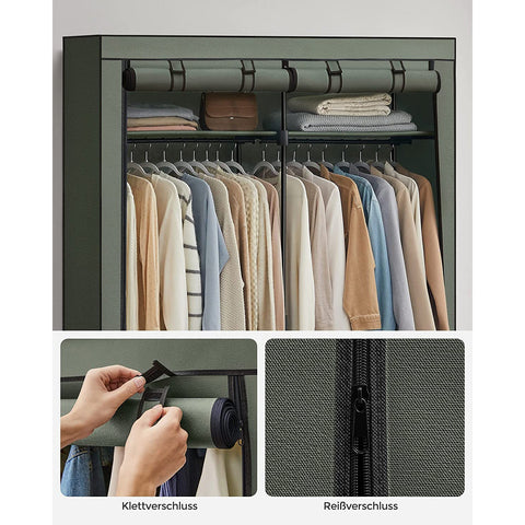 Rootz Fabric Wardrobe Organizer - Portable Closet - Non-Woven Storage System - Sage Green - 43cm x 140cm x 174cm