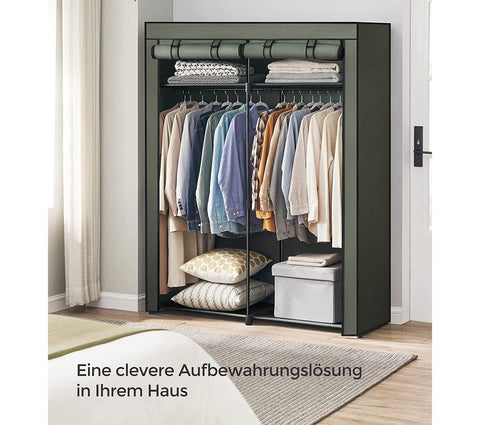 Rootz Fabric Cabinet with 2 Clothes Rails - Wardrobe Organiser - Clothing Stand - Non-woven Fabric - Metal Frame - 43cm x 140cm x 174cm