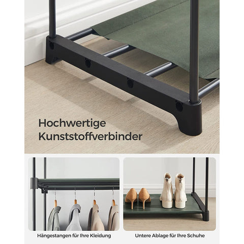 Rootz Fabric Cabinet with 2 Clothes Rails - Wardrobe Organiser - Clothing Stand - Non-woven Fabric - Metal Frame - 43cm x 140cm x 174cm