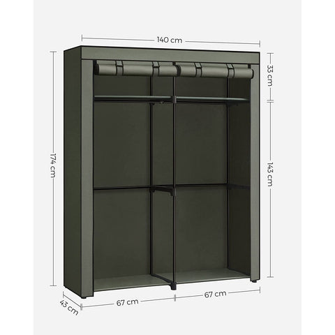 Rootz Fabric Wardrobe Organizer - Portable Closet - Non-Woven Storage System - Sage Green - 43cm x 140cm x 174cm