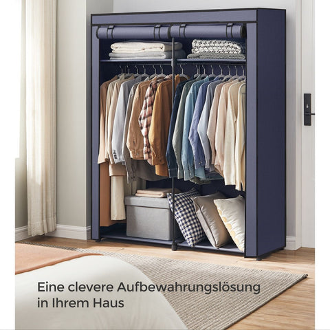 Rootz Fabric Wardrobe Organizer - Closet System - Wardrobe Rack - Non-Woven Fabric - 43cm x 140cm x 174cm - 5.4kg - Dark Blue