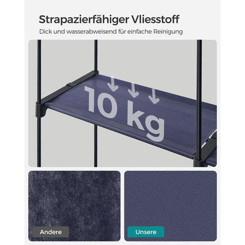 Rootz Fabric Wardrobe Organizer - Closet System - Wardrobe Rack - Non-Woven Fabric - 43cm x 140cm x 174cm - 5.4kg - Dark Blue