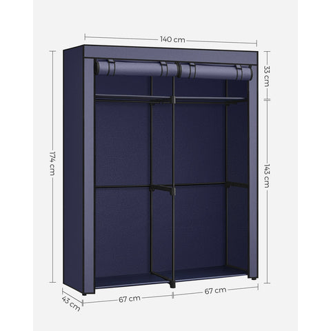 Rootz Fabric Wardrobe Organizer - Closet System - Wardrobe Rack - Non-Woven Fabric - 43cm x 140cm x 174cm - 5.4kg - Dark Blue