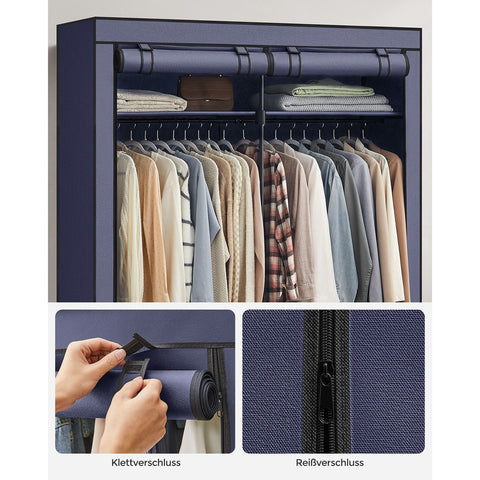 Rootz Fabric Wardrobe Organizer - Closet System - Wardrobe Rack - Non-Woven Fabric - 43cm x 140cm x 174cm - 5.4kg - Dark Blue