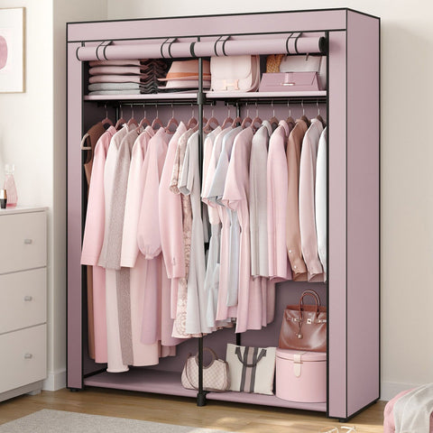 Rootz Fabric Wardrobe - Portable Clothes Closet - Storage Organizer - Non-Woven Fabric - Metal Tubes - Lavender Purple - 140cm x 43cm x 174cm
