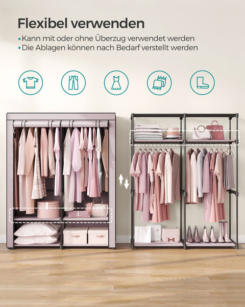 Rootz Fabric Wardrobe - Portable Clothes Closet - Storage Organizer - Non-Woven Fabric - Metal Tubes - Lavender Purple - 140cm x 43cm x 174cm