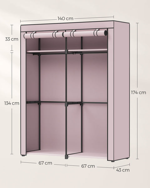 Rootz Fabric Wardrobe - Portable Clothes Closet - Storage Organizer - Non-Woven Fabric - Metal Tubes - Lavender Purple - 140cm x 43cm x 174cm